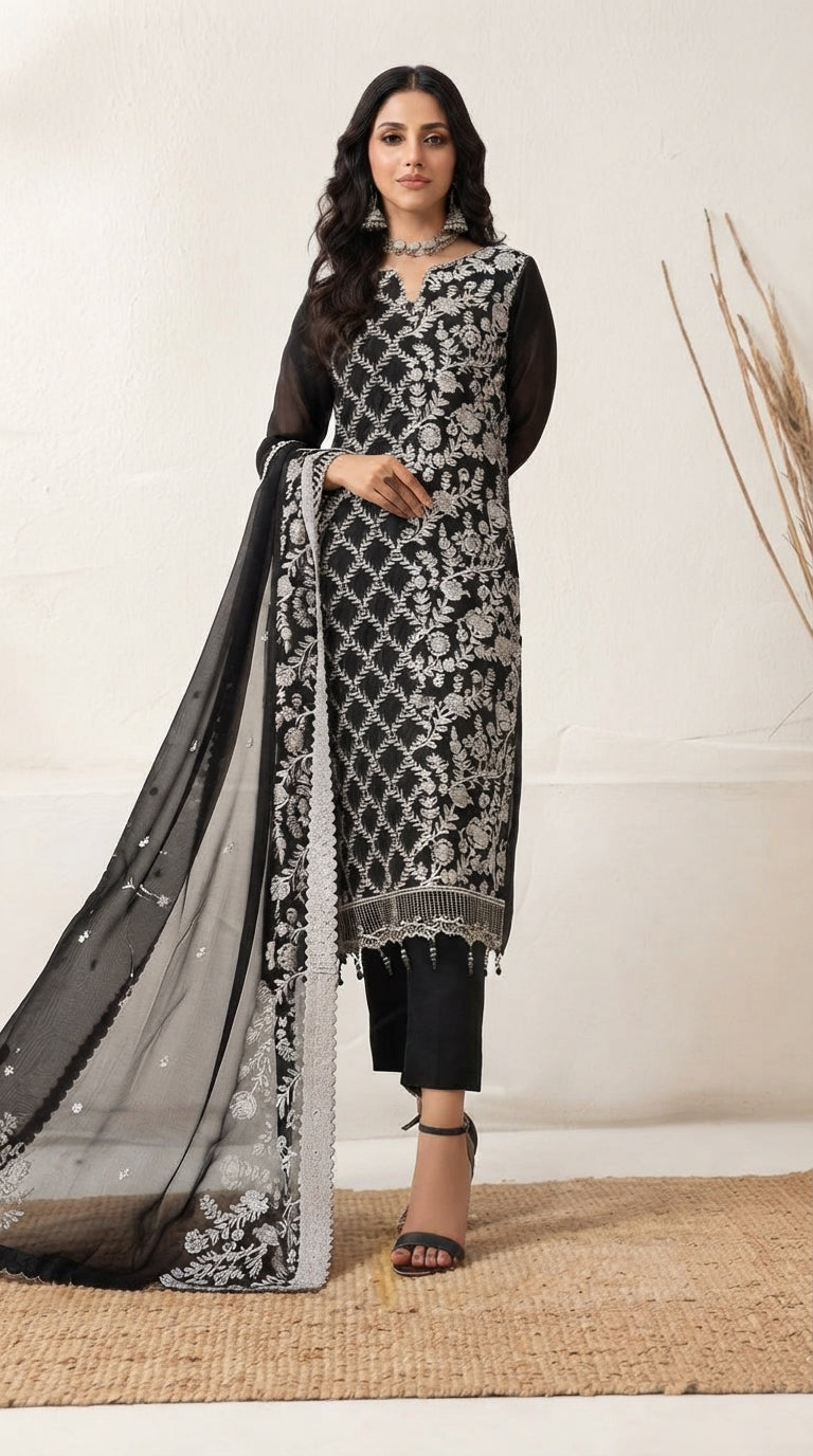 MIRAB by Bin Hameed: Luxury Embroidered Chiffon Stitch Suit - MBH-01