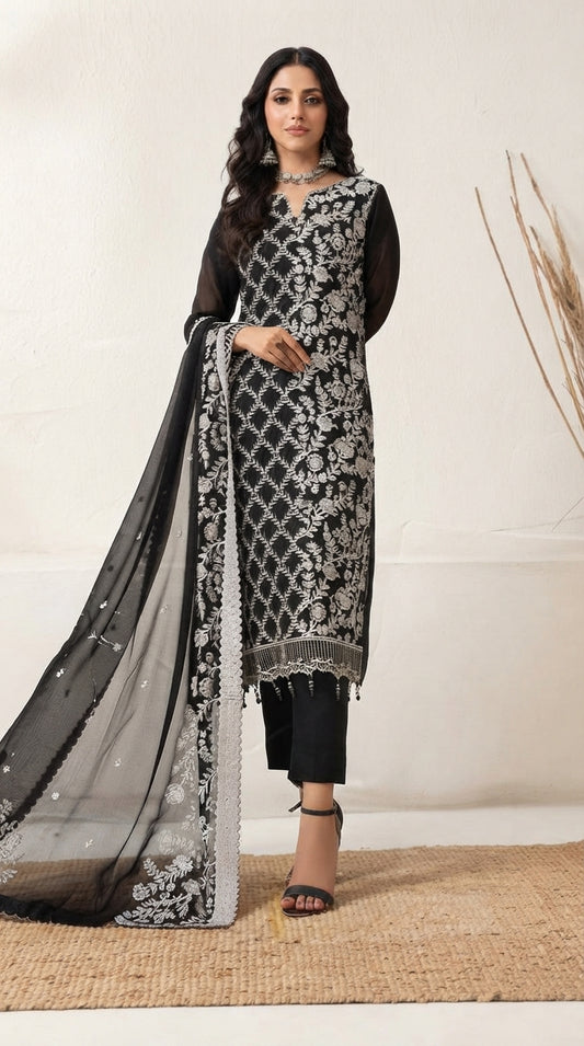 MIRAB by Bin Hameed: Luxury Embroidered Chiffon Stitch Suit - MBH-01