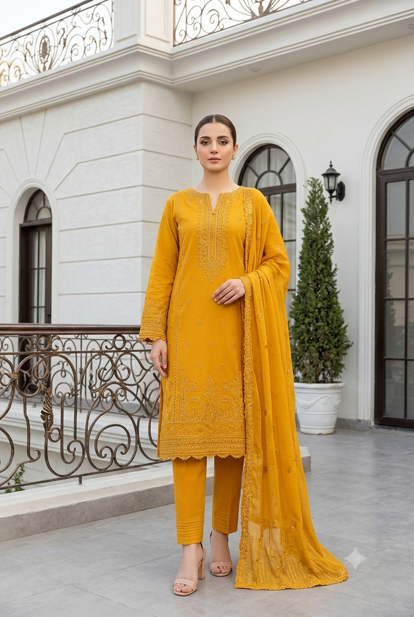 D-10306 Rameen By Raikhta | Embroidered Slub Lawn 3PC Unstitched Suit.