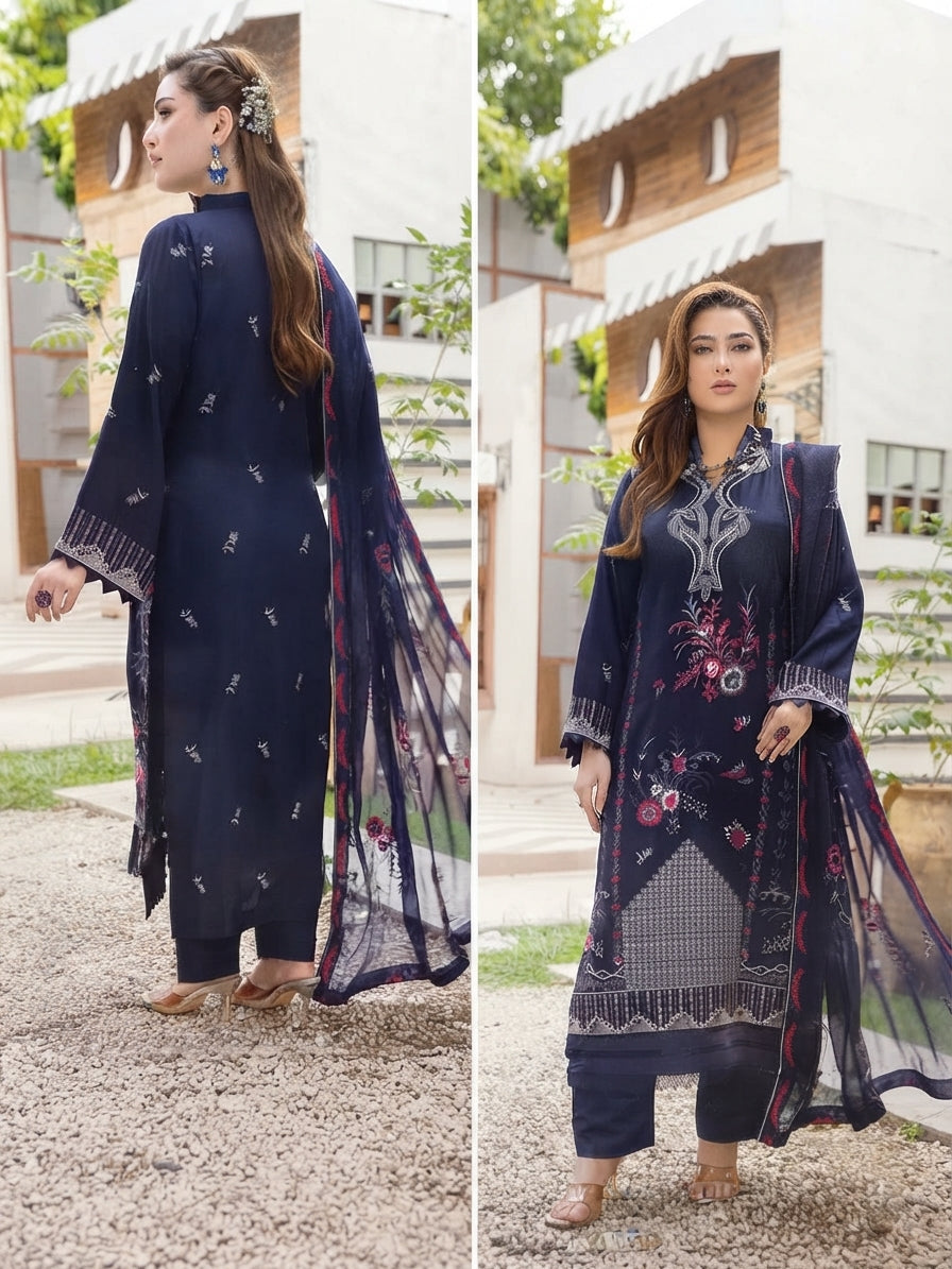 Airjet Wool Sparkel Embroidered 3-Piece Suit with Fancy Embroidered Wool Dupatta | Alif Vol-518