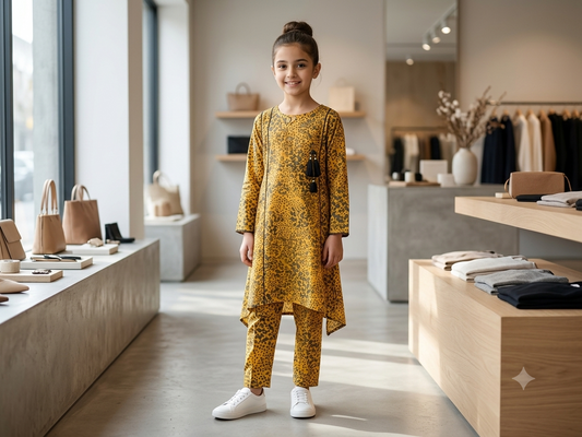Bin Saeed Girls Printed 2 Piece Stitched Frock Suit | Sizes 6-14 years
