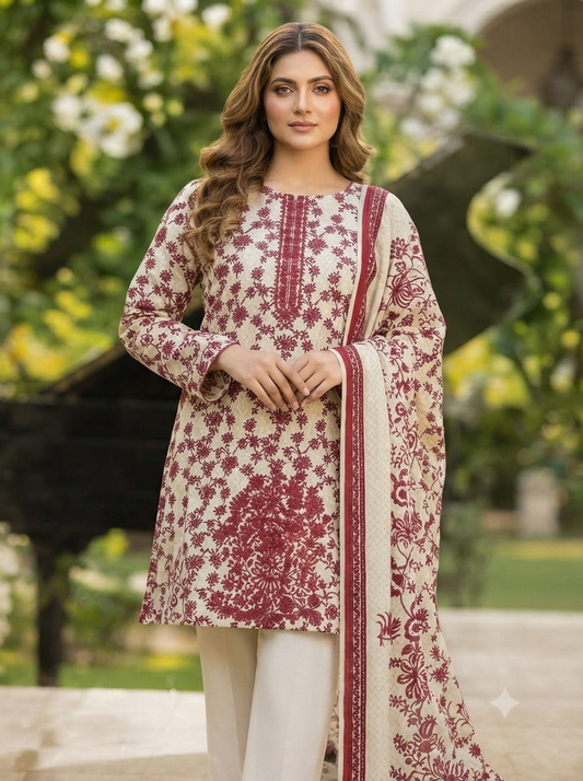 Sequence Embroidered Boring Panel 3-Piece Unstitched Lawn Suit