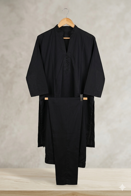 2-Piece Black Suit – Elegant Cotton Co-ord Set 1550