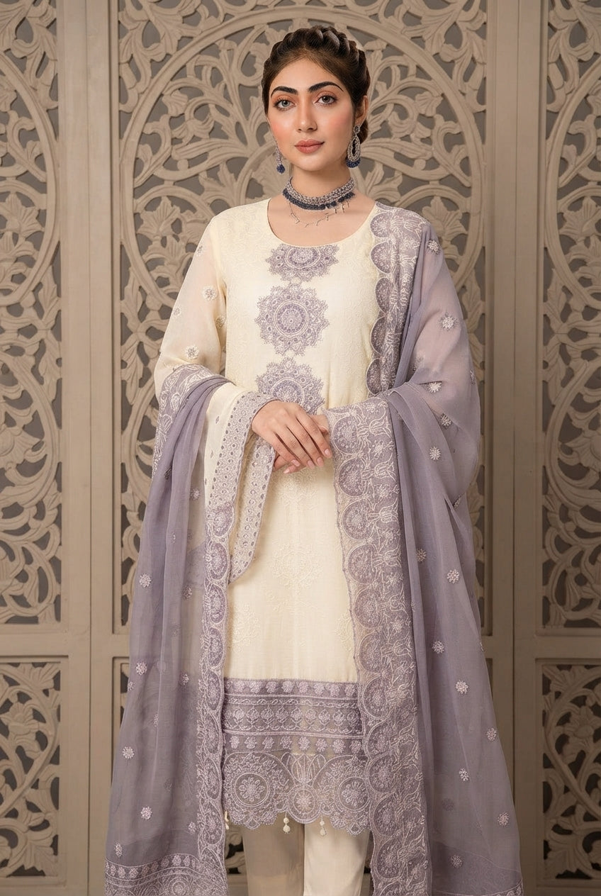 Moti's Fashion White & Gold Chiffon Collection - SQ-806
