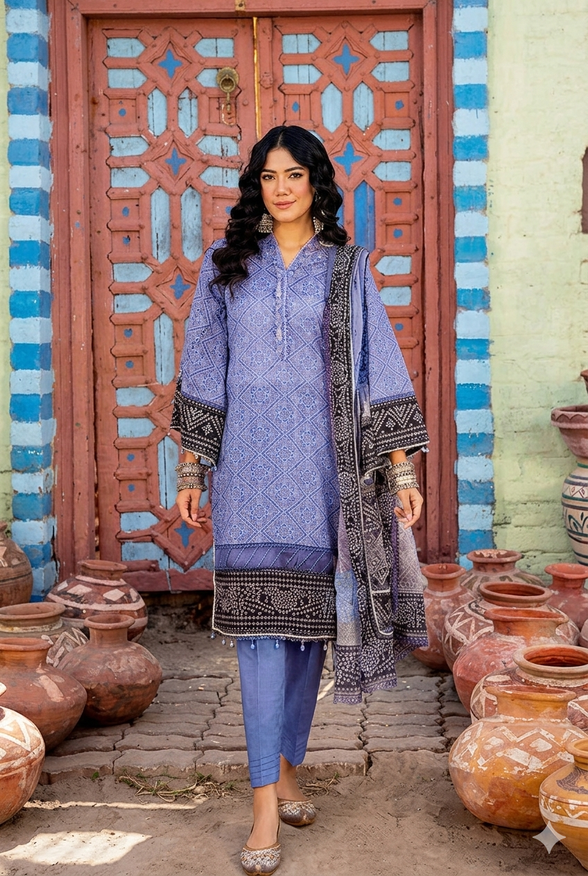 Unstitched 3-Piece Digital Print Lawn Suit B-23