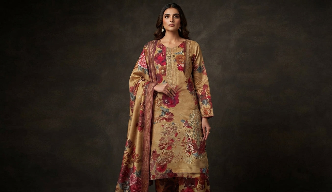 3 Piece Embroidered Linen Suit | L#29