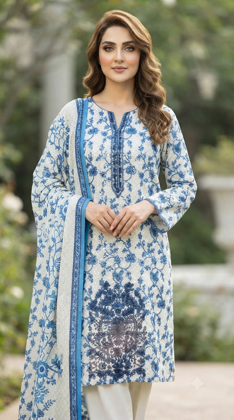 Sequence Embroidered Boring Panel 3-Piece Unstitched Lawn Suit