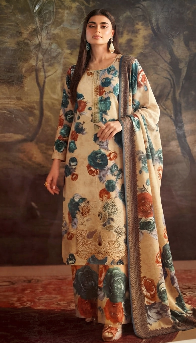 3 Piece Embroidered Linen Suit | L#30