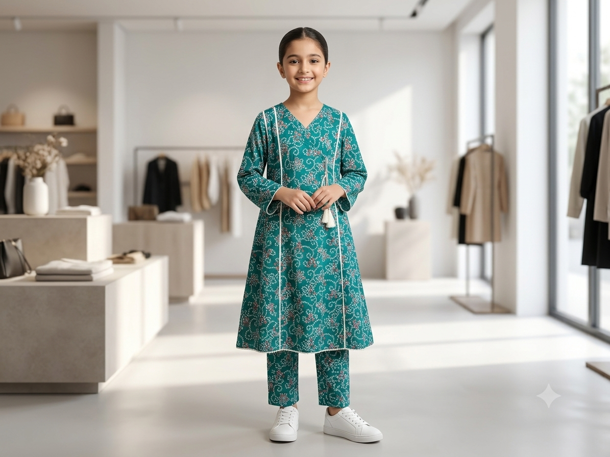 Bin Saeed Girls Printed 2 Piece Stitched Frock Suit | Sizes 6-14 years