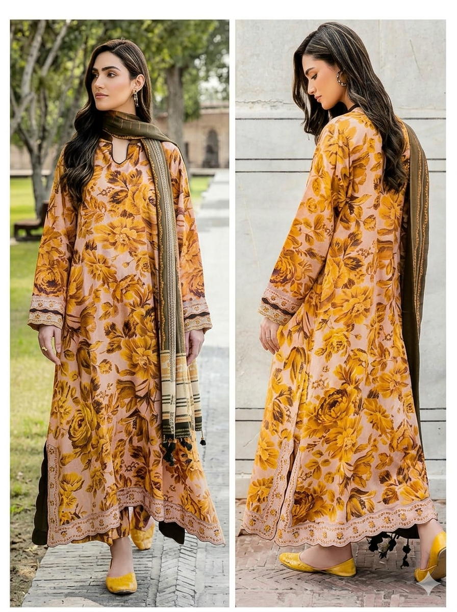 Unstitched 3-Piece Digital Print Lawn Suit B-22