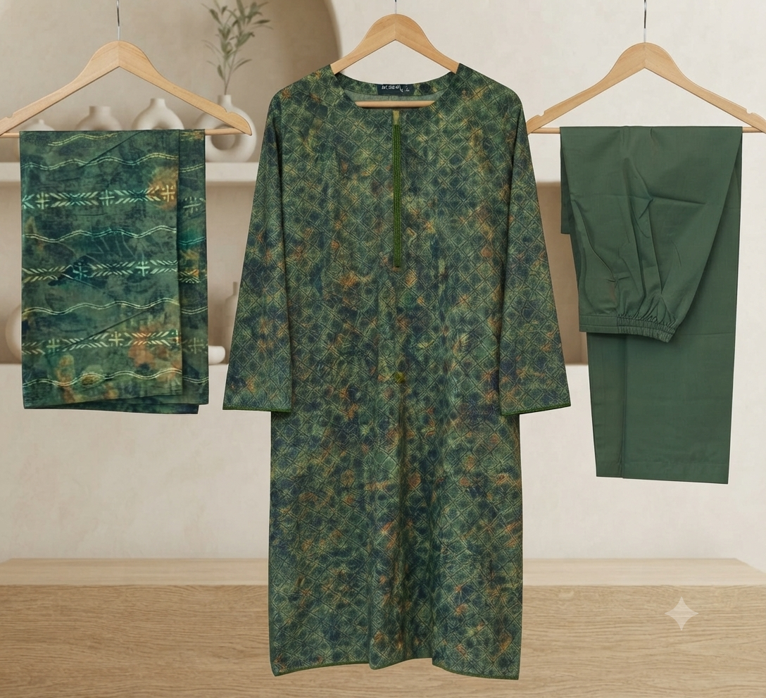 MUZNAH 3-PC stitched Printed Lawn Suit - M-21