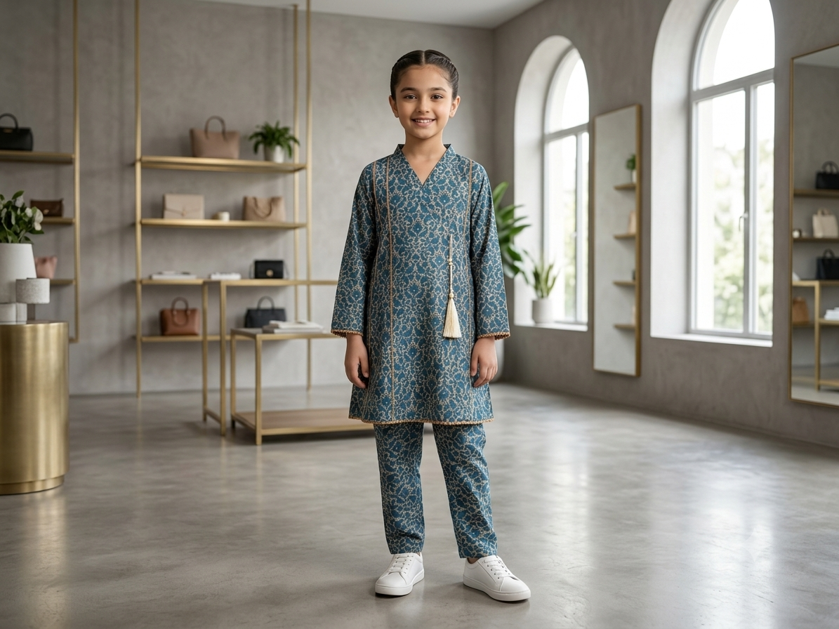 Bin Saeed Girls Printed 2 Piece Stitched Frock Suit | Sizes 6-14 years