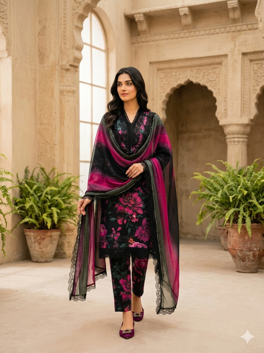 Premium Printed Lawn 3-Piece Unstitched Suit - Sequence Boring Patch Work EMB-14