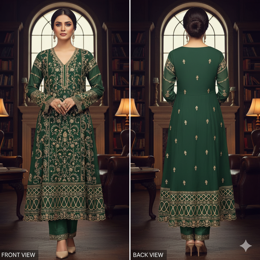 BINT-E-SAEED Luxe Regal Emerald Embroidered Frock