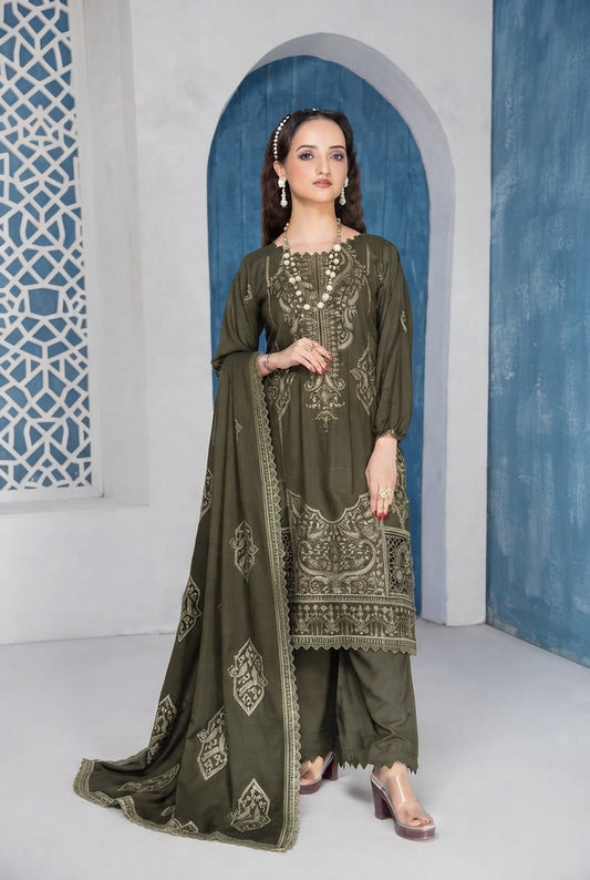 Airjet Fancy Peach Wool Embroidered Suit | Alif Vol-562 (Design - 04)