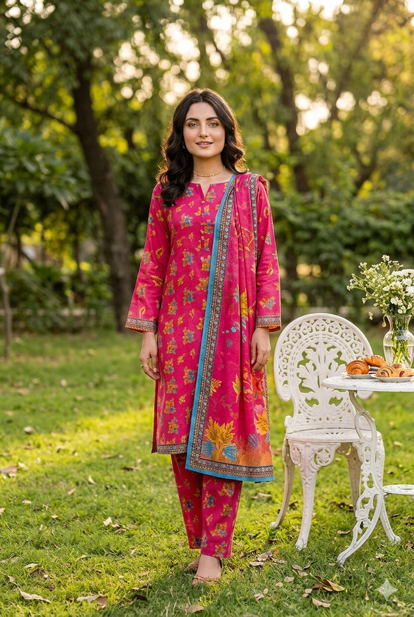 Unstitched 3-Piece Digital Print Lawn Suit B-16