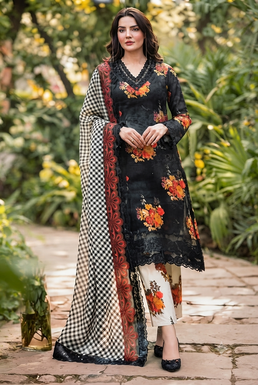 Charizma 3-Piece Printed Lawn Suit with Chiffon Dupatta
