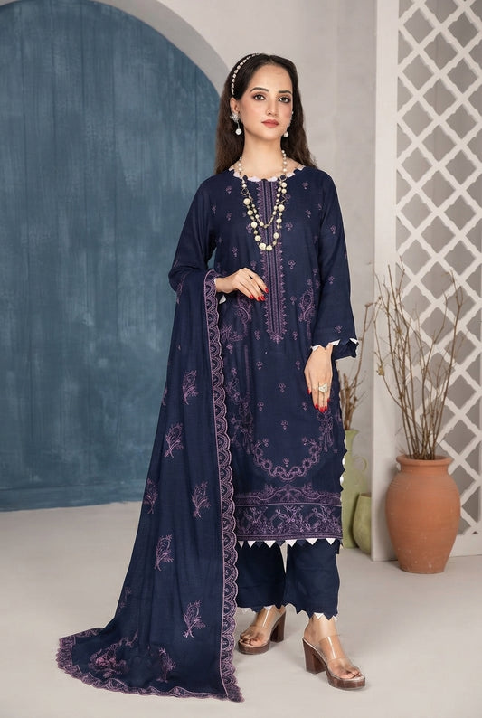 Airjet Fancy Peach Wool Embroidered Suit | Alif Vol-562 (Design - 02)