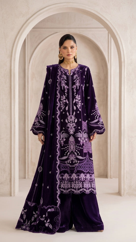 Rakhna Ramay Raaj Luxury Velvet Embroidered Unstitched 3 Piece Suit | RD-3903
