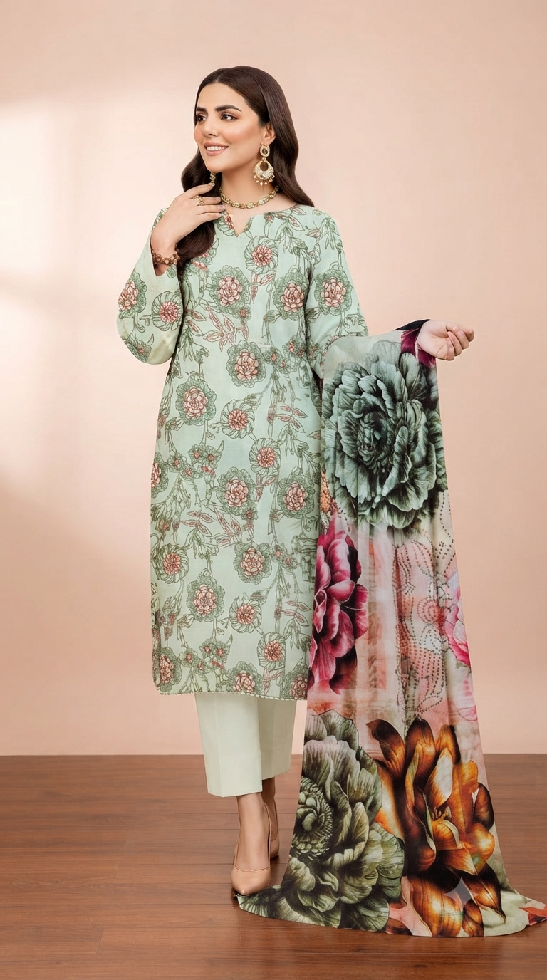 Romania - Premium Printed Lawn 3-Piece Suit (D#06)