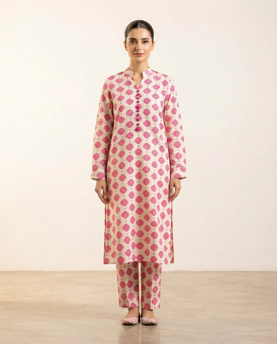 Premium Women's 2 Piece Linen Stitched Suit Free Size - L#44