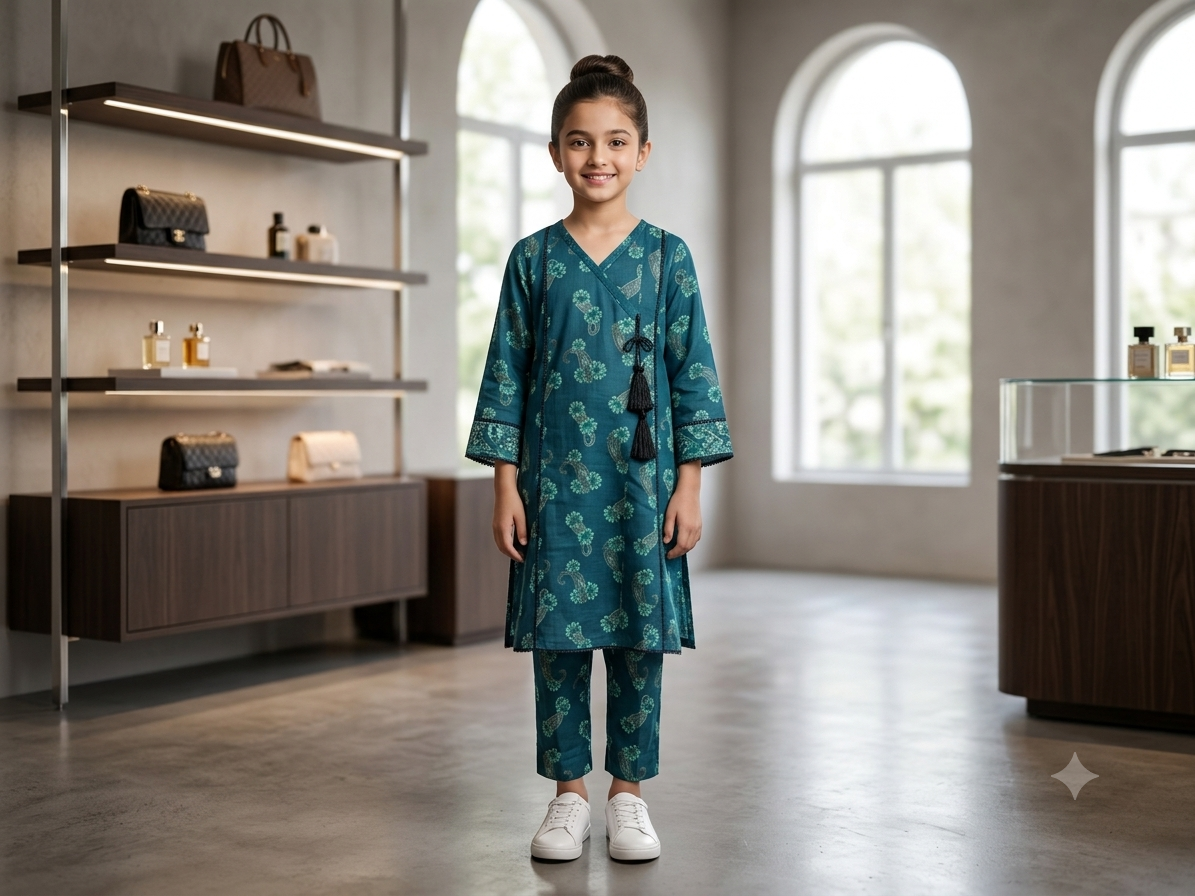 Bin Saeed Girls Printed 2 Piece Stitched Frock Suit | Sizes 6-14 years
