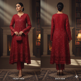 BINT-E-SAEED Luxe: Dazzling Ruby Red Embroidered Dress