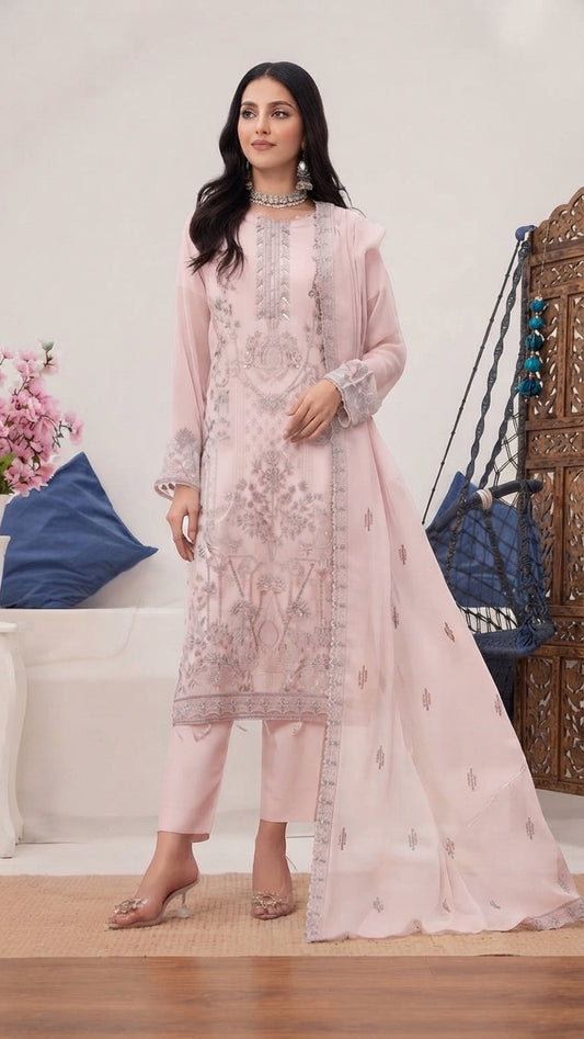 MIRAB by Bin Hameed: Luxury Embroidered Chiffon Stitch Suit - MBH-06