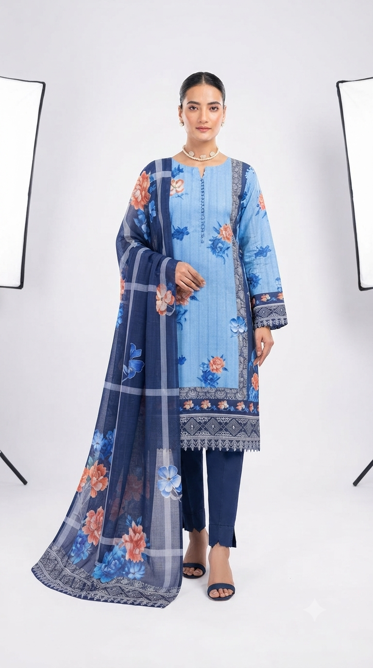 3 Piece Digital Printed Linen Suit | L#02