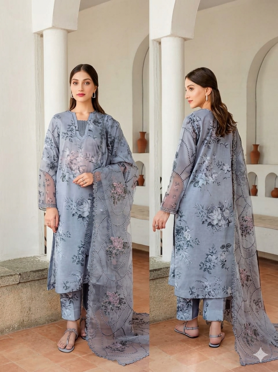 Unstitched 3-Piece Digital Print Lawn Suit B-35