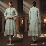 BINT-E-SAEED Luxe: Mint Dream Embroidered Frock