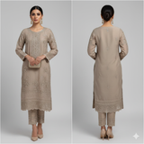 BINT-E-SAEED Luxe  Classic Beige Embroidered Frock