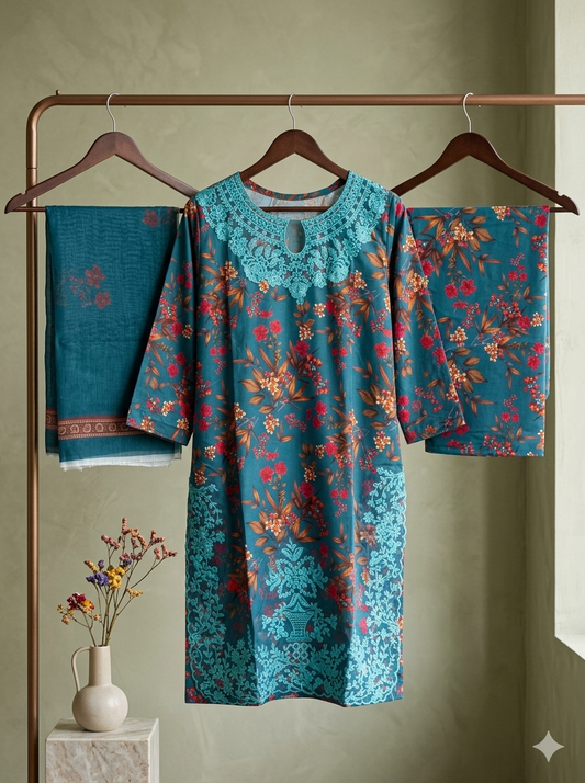Luxury Embroidered Bana Dora Silk 3-Piece Stitched Suit M-10