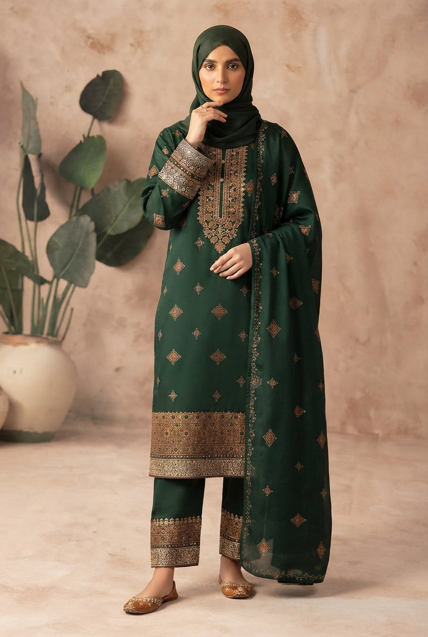 Gul e Zarki Embroidered Wool Touch I.T Pashmina 3-Piece Suit - D-04