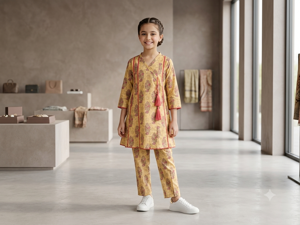 Bin Saeed Girls Printed 2 Piece Stitched Frock Suit | Sizes 6-14 years
