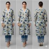 Azure and Marigold Floral Kurti