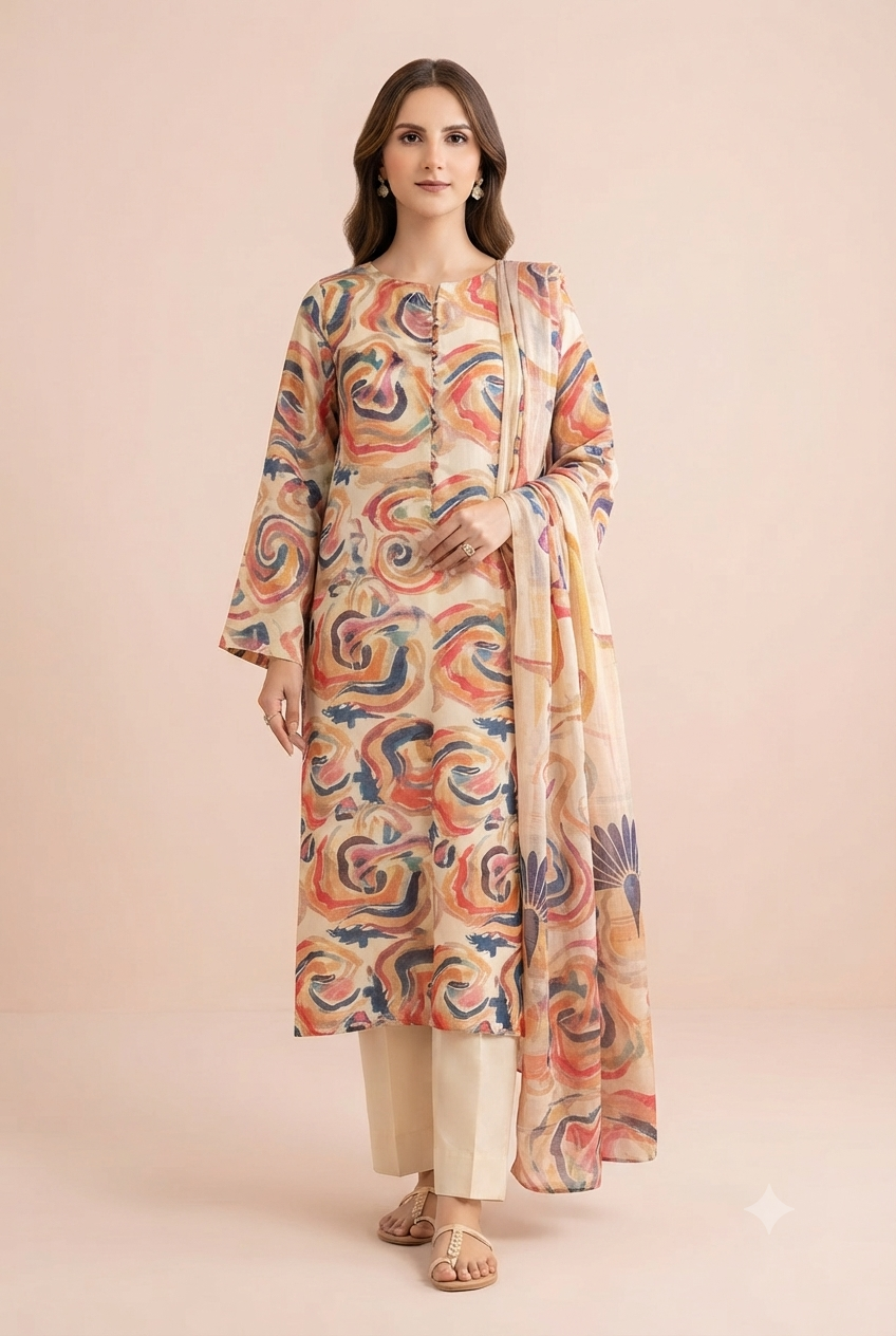 Miraal - Premium Printed Lawn 3-Piece Suit (Design #04)