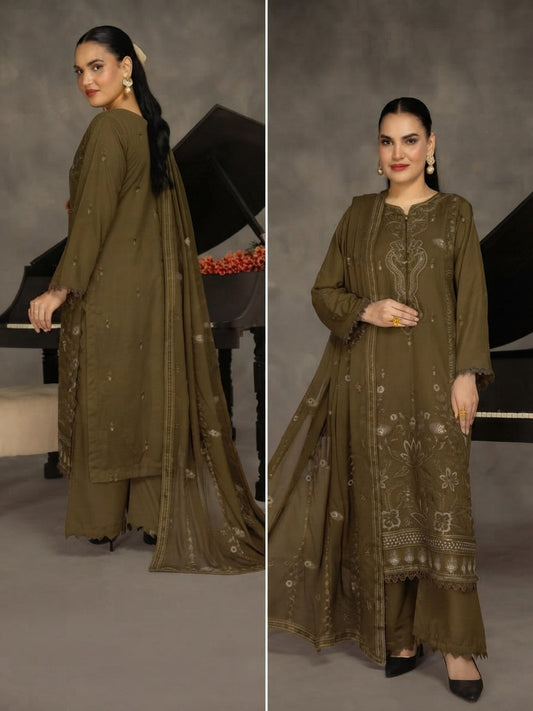 Airjet Fancy Wool Karandi Embroidered Shirt & Fancy Bamber Embroidered Dupatta | Alif Vol-570