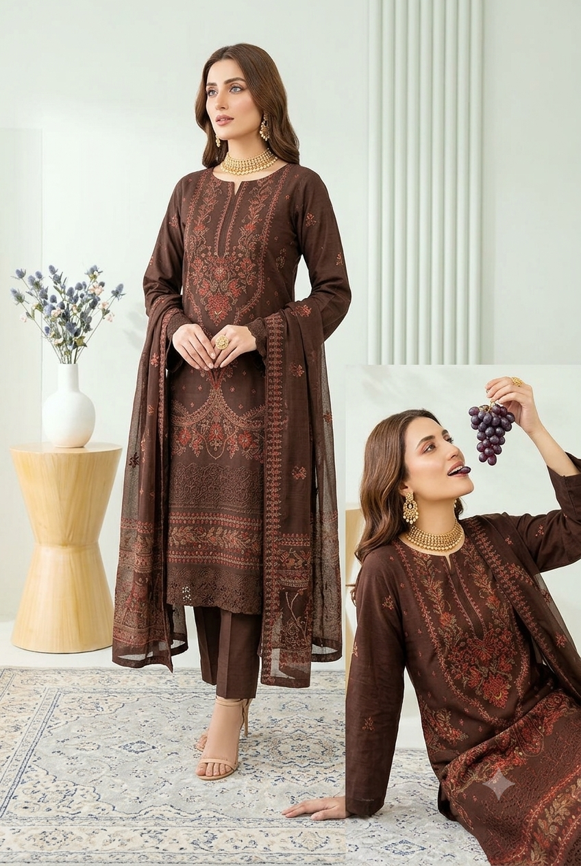 D-10404 Khuwaish By Raikhta | Embroidered Slub Lawn 3PC Unstitched Suit.