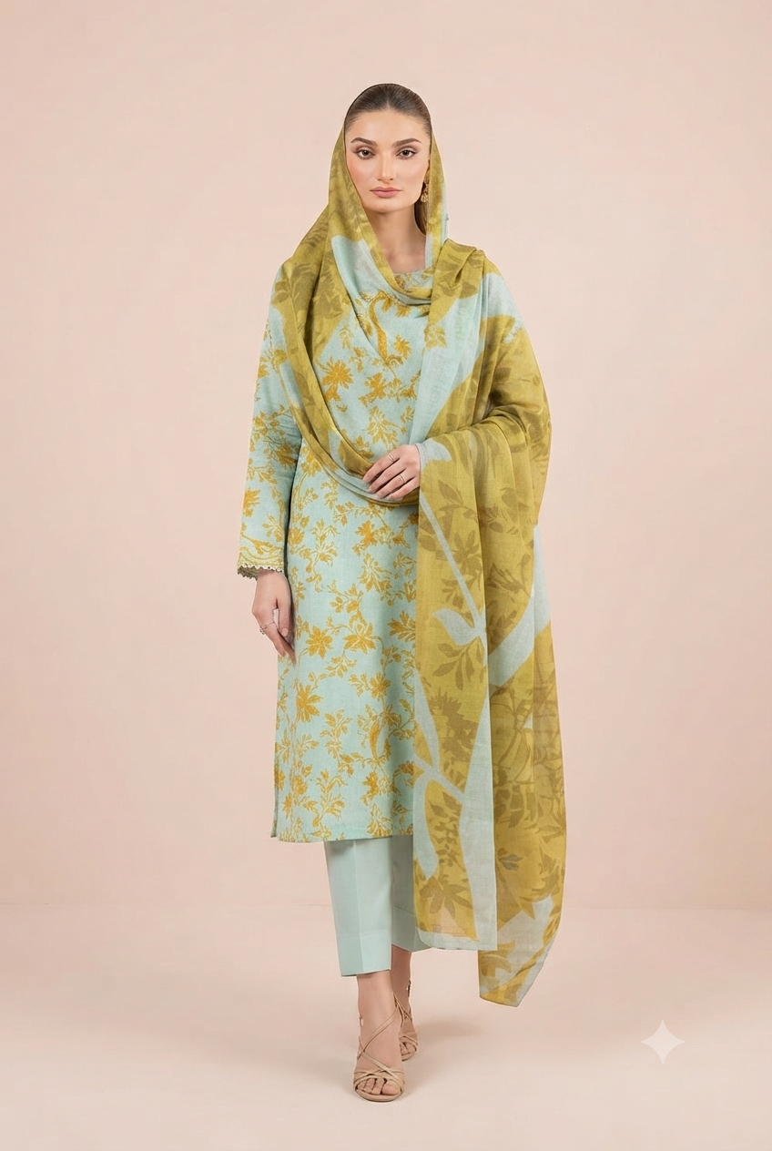 Miraal - Premium Printed Lawn 3-Piece Suit (Design #09)