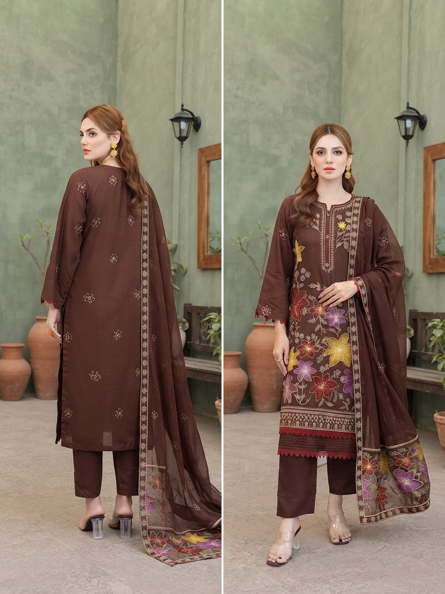 Airjet Fancy Viscose Embroidered Shirt & Bamber Embroidered Dupatta | Alif Vol-551