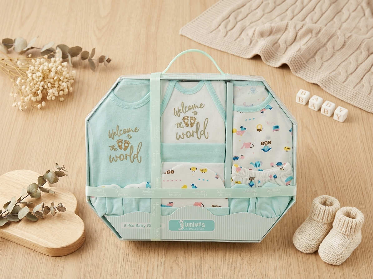 Newborn Baby 9 Pcs Starter Gift Box Set For 0-6 Months