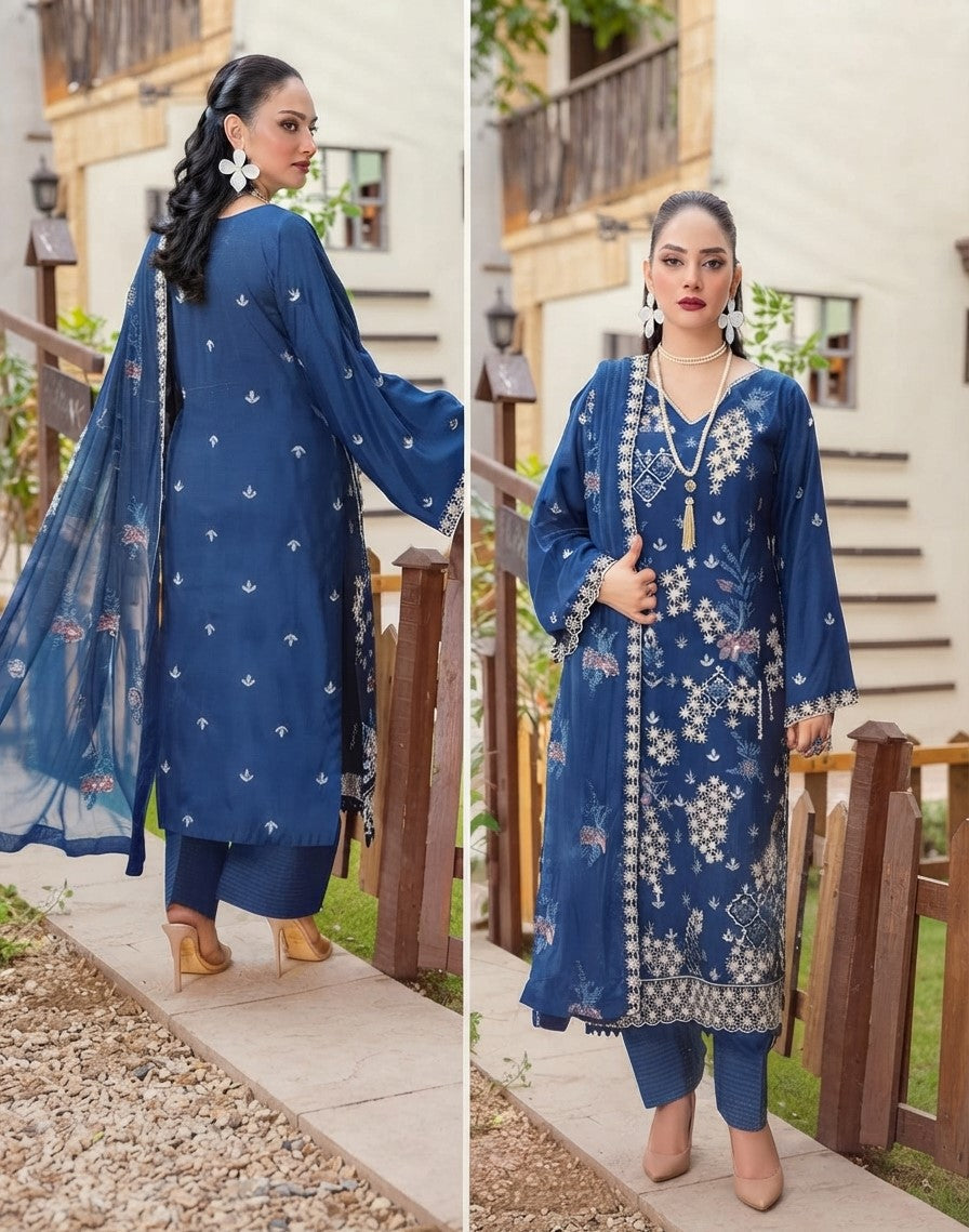 Airjet Wool Sparkel Embroidered 3-Piece Suit with Fancy Embroidered Wool Dupatta | Alif Vol-518