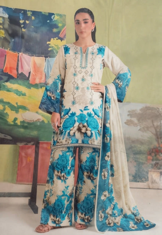 3 Piece Embroidered Linen Suit | L#34