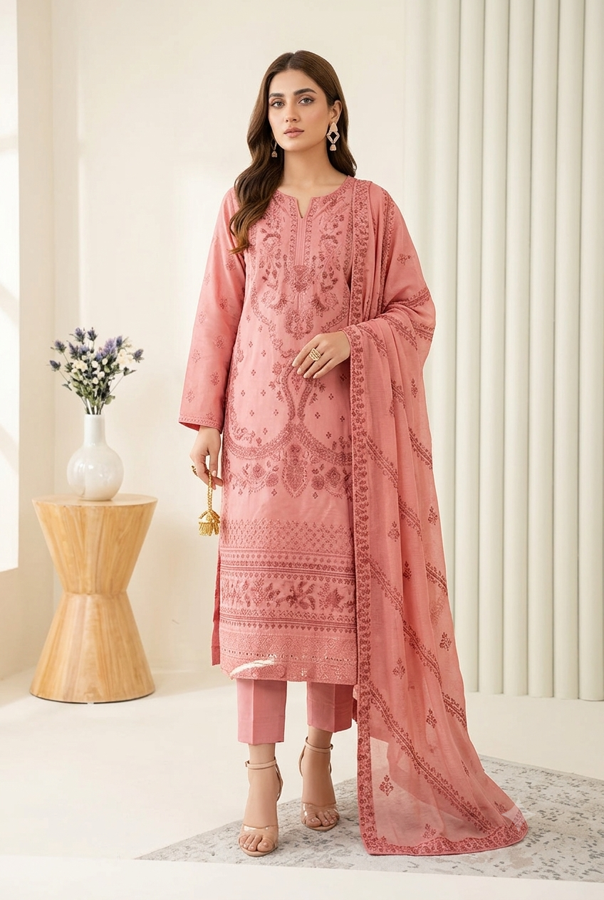 D-10403 Khuwaish By Raikhta | Embroidered Slub Lawn 3PC Unstitched Suit.
