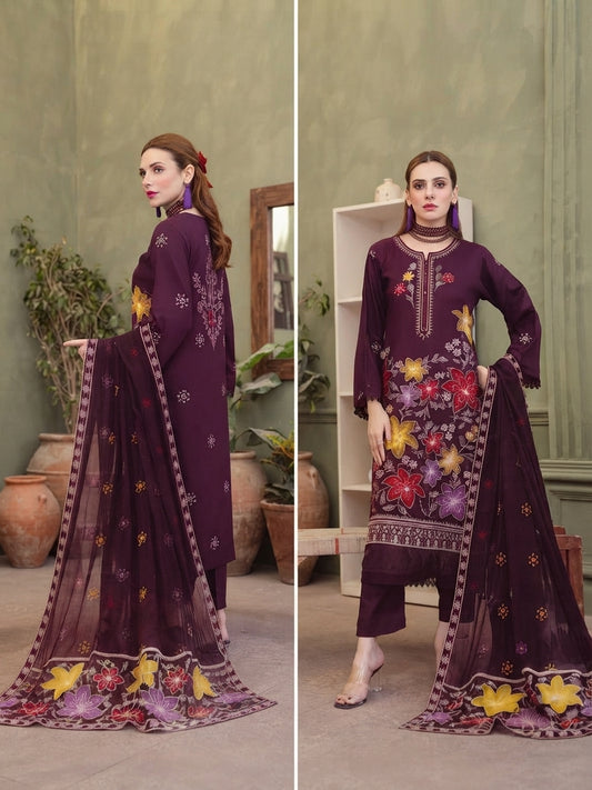 Airjet Fancy Viscose Embroidered Shirt & Bamber Embroidered Dupatta | Alif Vol-551