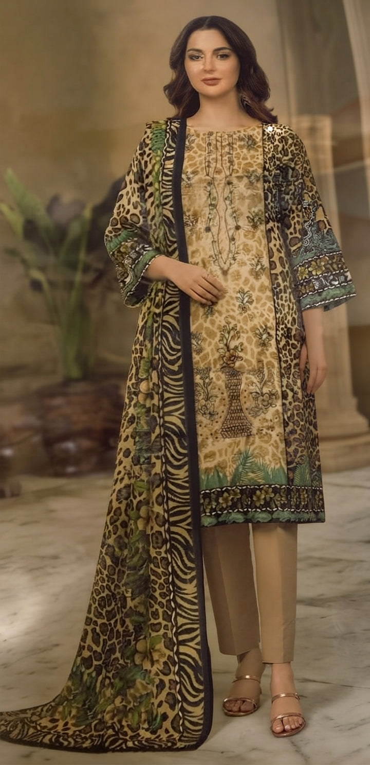 3 Piece Embroidered Linen Suit | L#35