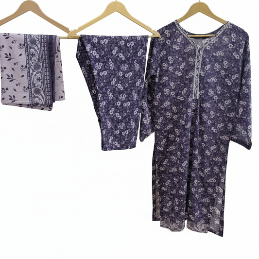 MUZNAH Elegant 3-PC stitched Printed Suit