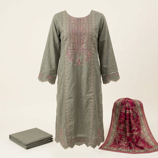Bin Saeed 3 Piece Embroidered Stitched Khaddar KD-36