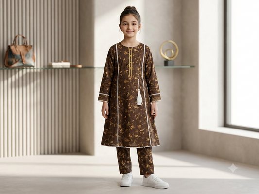 Bin Saeed Girls Printed 2 Piece Stitched Frock Suit | Sizes 6-14 years